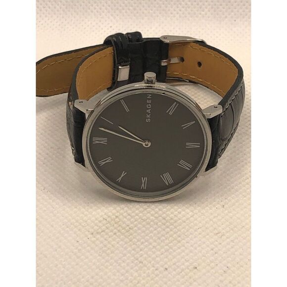 Skagen SKW2677 Women's Black Leather Analog Gray Dial Quartz Wrist Watch KS287 - Picture 5 of 9